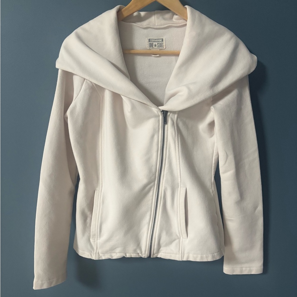 Women’s Converse Cream Cowl Neck Zip-Up Sweatshirt / Size Medium